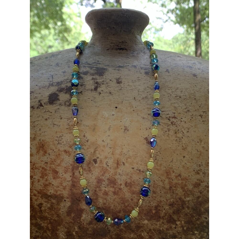 Gold and Vibrant Multi Color Crystal Necklace 20 Inches